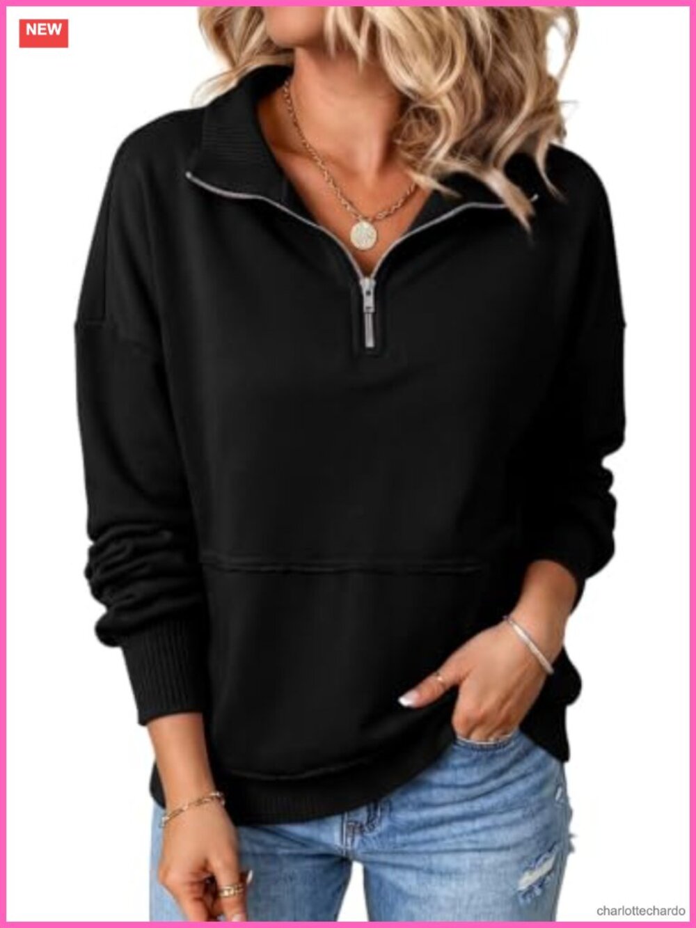 Women's Half Zip Pullover Sweatshirt Cotton Poly Lightweight Fall Winter